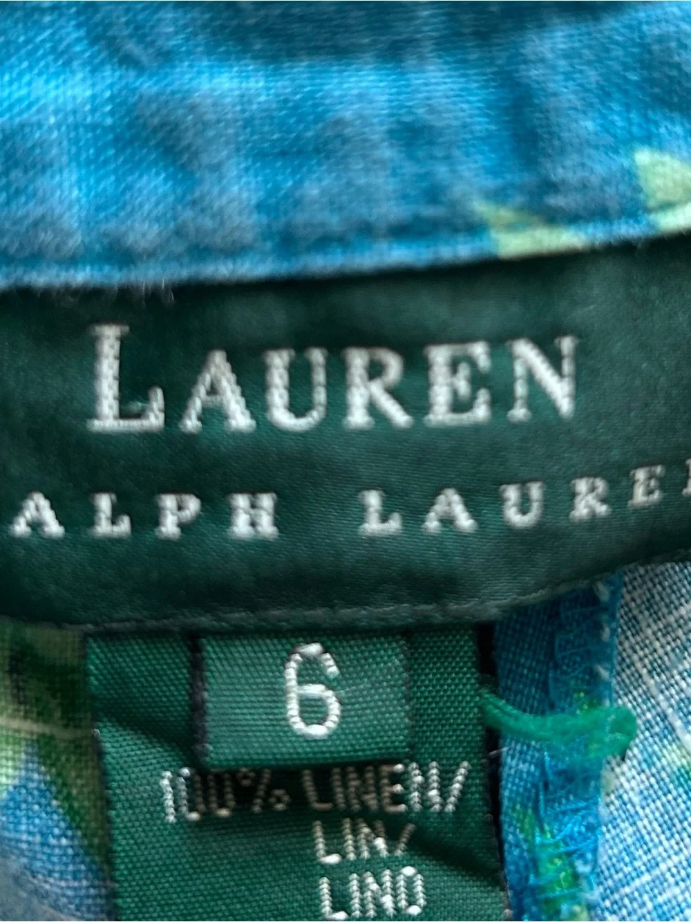 Lauren Ralph Lauren Blue Floral 100% Linen High-Waist Button-Front Shorts Size 6